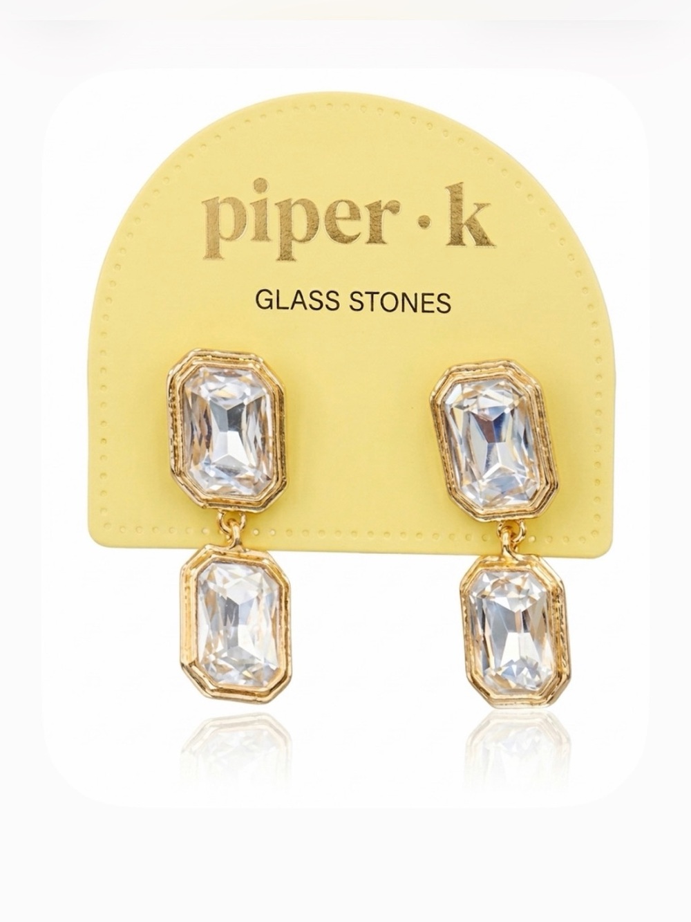 NWT ⚜️💎⚜️ Piper K Glass Stones Dangle Earrings Emerald Cut